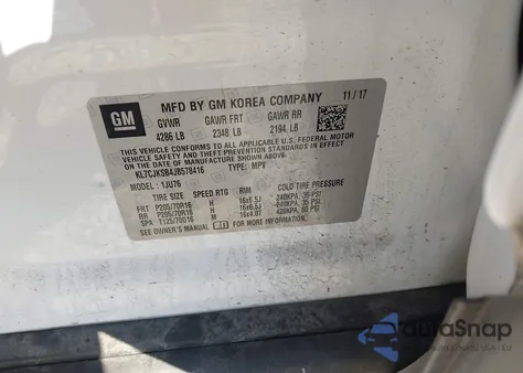 2018 Chevrolet Trax Ls z USA, uszkodzony, nr VIN KL7CJKSB4JB578416